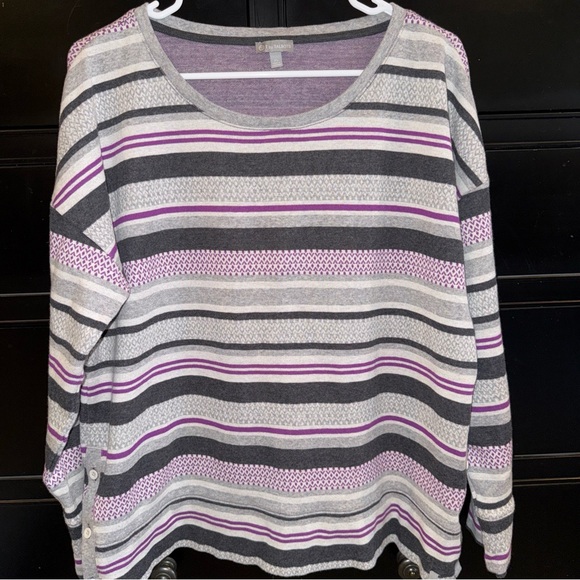 T By Talbots Sweater Women's XL Purple Gray Striped Sweatshirt Pullover Cotton - Picture 2 of 8